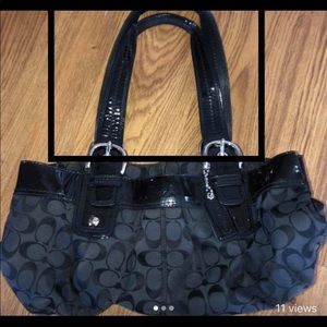 Coach PLEATED SOHO signature logo black tote bag.